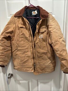Carhartt Tan Work Jacket with Brown Corduroy Collar